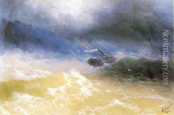 Hurricane on a sea Oil Painting - Ivan Konstantinovich Aivazovsky