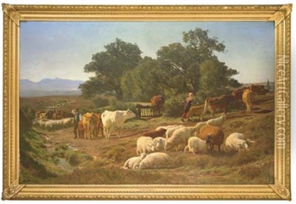 La Sortie Du Paturage Oil Painting - Auguste (Francois Auguste) Bonheur