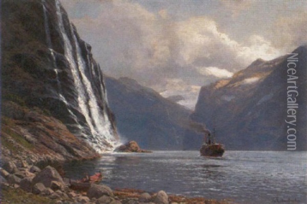 Die Sieben Schwestern Im Geiranger-fjord Oil Painting - Karl Paul Themistocles von Eckenbrecher