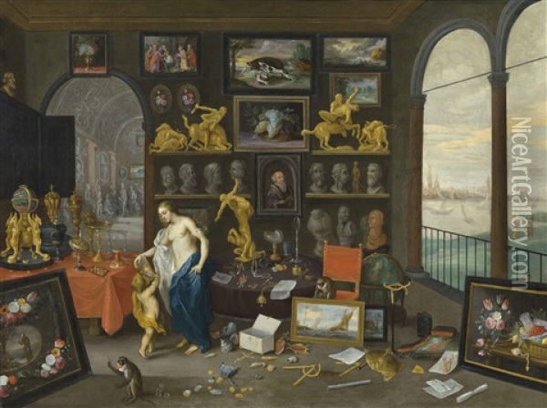 Allegory Of Sight, A View Of Antwerp Beyond Oil Painting - Jan van Kessel the Elder