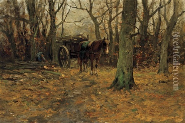 Gathering Firewood, At The Hague, Holland Oil Painting - Charles Paul Gruppe