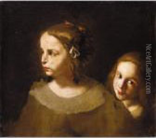 Study Of Two Children, Both Head And Shoulders Oil Painting - Pier Francesco Cittadini Il Milanese