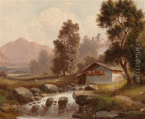 Mill By A Woodland Stream Oil Painting - Ferdinand Lepie
