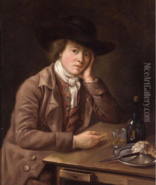 Portrait Of A Young Man Seated At A Table Oil Painting - Catherine Lusurier