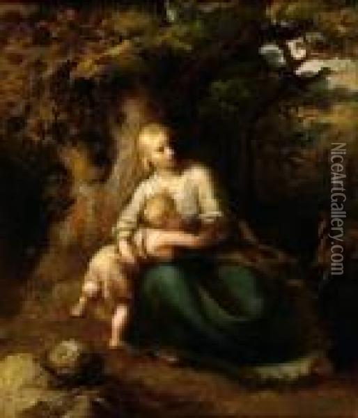 Mother And Child Oil Painting - Narcisse Virgilio Diaz De La Pena