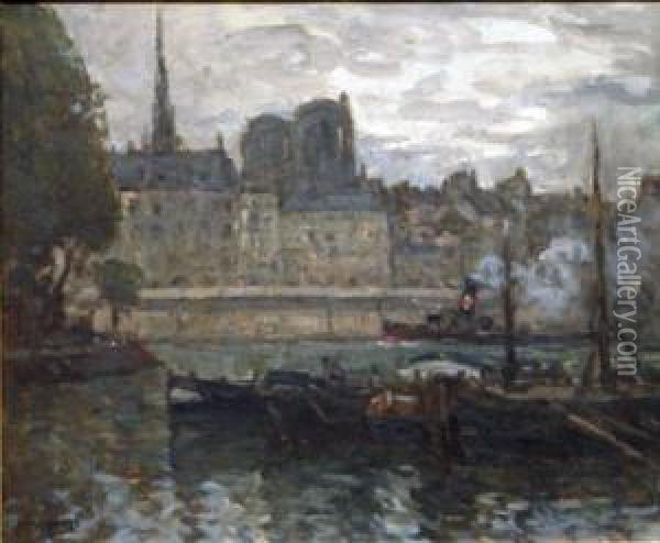 La Seine Aux Quai Aux Fleurs Oil Painting - Louis Willaume
