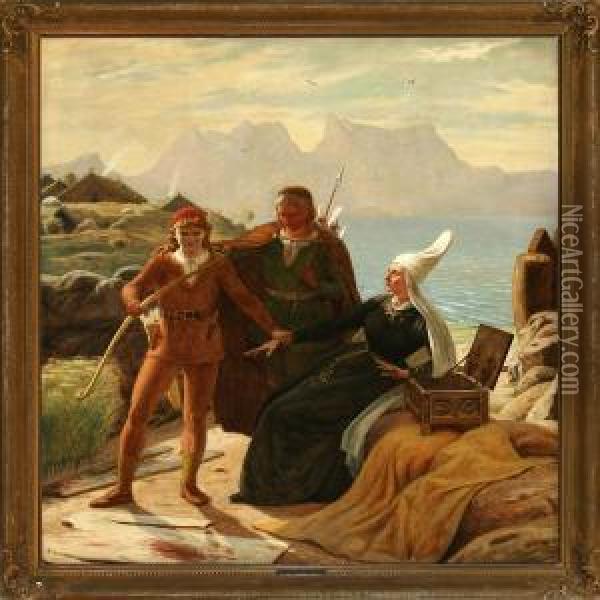 Scene From The Nordic Mythology Or The Icelandic Sagas Oil Painting - Christen Dalsgaard