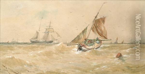 Vesselsin A Stiff Breeze Oil Painting - Thomas Bush Hardy