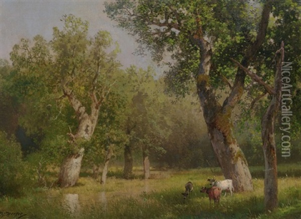 Pastoral Landscape With Cows Oil Painting - Hermann Herzog