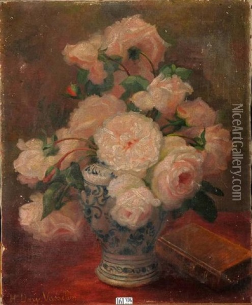 Vase De Roses Oil Painting - Hortense M.G. Dury-Vasselon