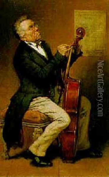 Stinging The Cello Oil Painting - Edmond Louis Marie Wagrez