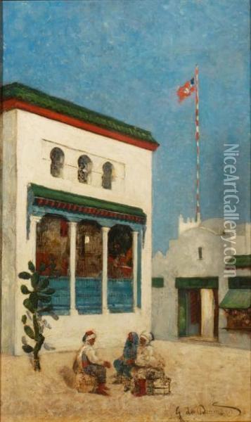 Tunisiens En Conversation Oil Painting - Georges De Dramard