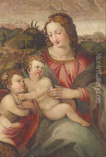 The Madonna and Child with the Infant Saint John the Baptist in a landscape Oil Painting - Florentine School