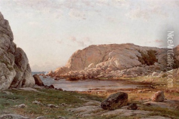 Solbelyst Skarardslandskap Oil Painting - Berndt Adolf Lindholm