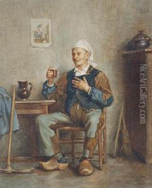 A Good Drink Oil Painting - Charles Moreau