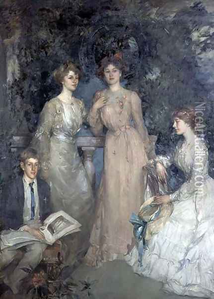 A Group Portrait of Robert, Gertrude, Phyllis and Jessie Lindsay Watson, 1903 Oil Painting - Edward Arthur Walton