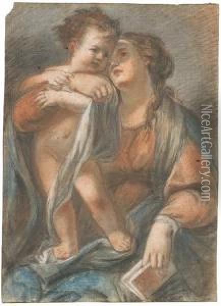 The Madonna Holding The Infant Christ Standing On Her Lap Oil Painting - Giovanni Maria Viani