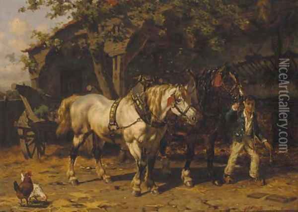 Leading out the cart horses Oil Painting - Willem Jacobus Boogaard