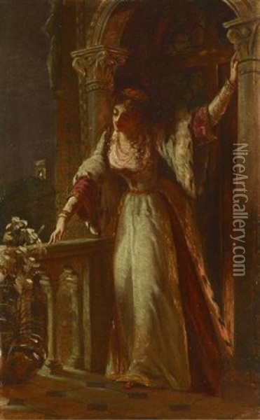 'it Is I; Be Not Afraid' - Juliet On Her Balcony Oil Painting - Frank Dicksee