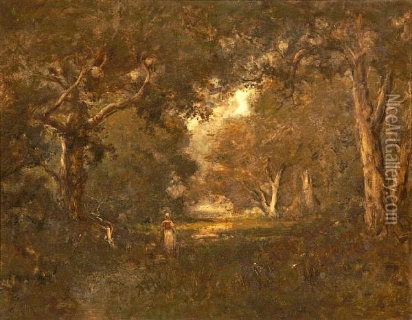 Forest Clearing With A Figure Oil Painting - William Keith