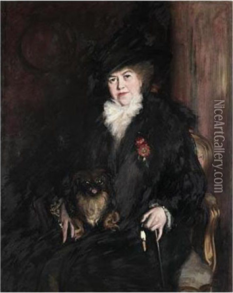 Portrait De La Duchesse De Clermont-tonnerre Avec Son
 Chien Oil Painting - Jacques-Emile Blanche