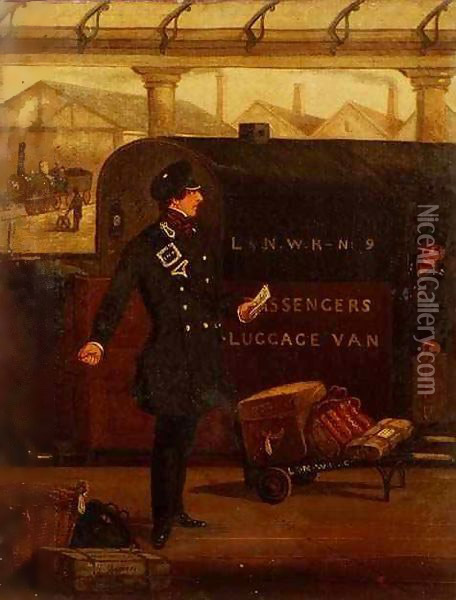 A Guard by a L and N-W. R. Luggage Van Oil Painting - Henry Thomas Alken