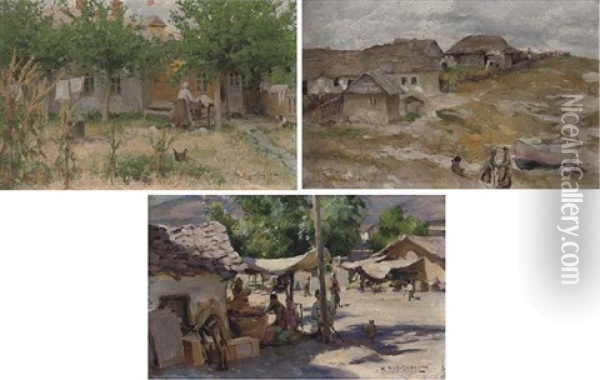 Laundy Day (+ 2 Others; 3 Works) Oil Painting - Nikolai Vasilievich Kharitonov
