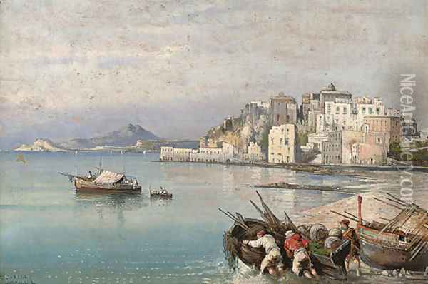 Fishermen before Pozzuolli Oil Painting - Consalvo Carelli
