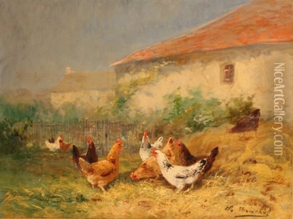 Scene De Basse Cour Oil Painting - Charles-Laurent Marechal