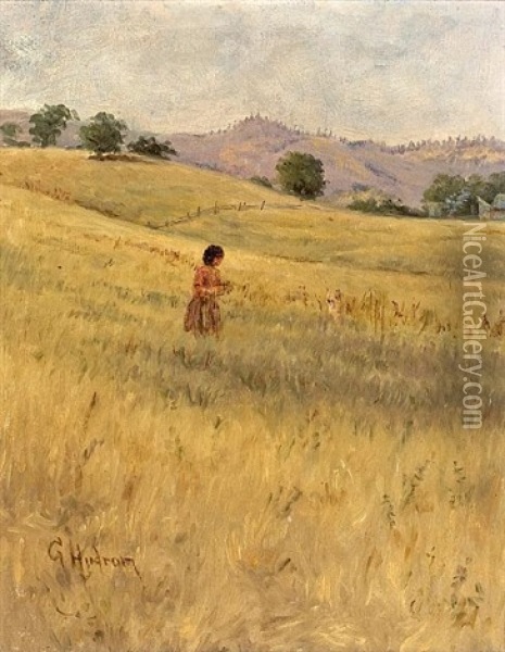 Woman In A Meadow (+ Young Woman In A Field, Smaller; 2 Works) Oil Painting - Grace Carpenter Hudson