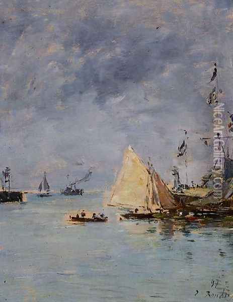 Trouville, the Jettys, High Tide Oil Painting - Eugene Boudin