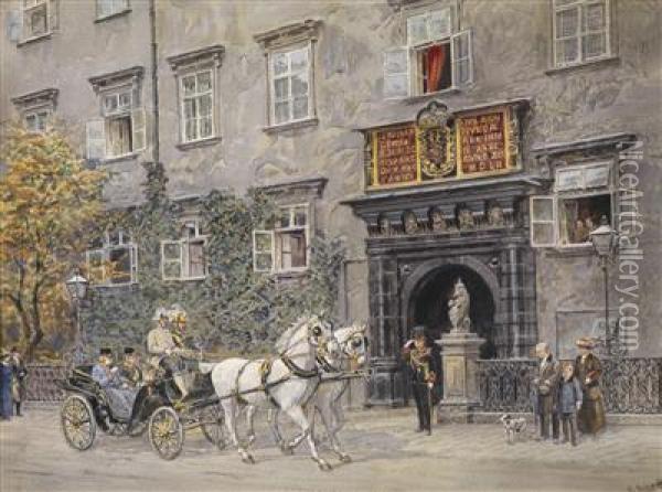 Emperor Francis Josepf In The Coach By The Schweizertor Oil Painting - Ernst Graner