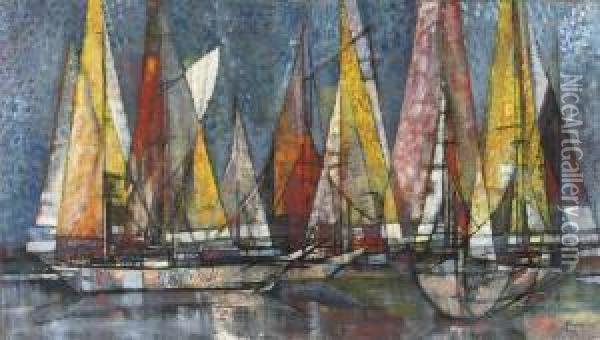Yachts In A Harbour Oil Painting - Pierre Hode