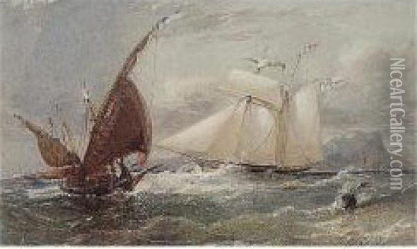 Shipping Off The Coast Oil Painting - Sir Oswald Walter Brierly