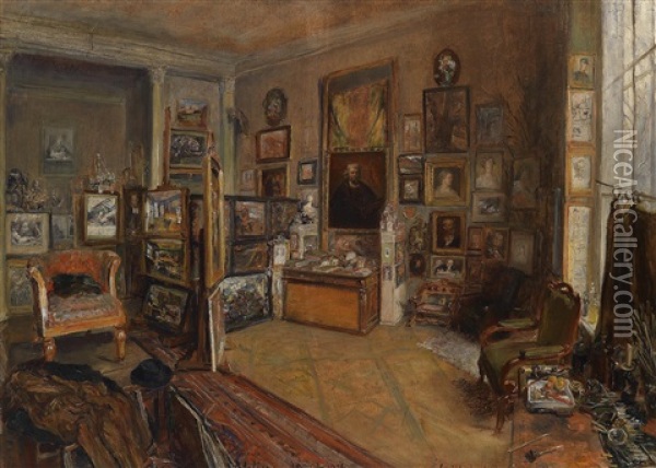 Inneres Des Ateliers In Der Ehemaligen Schleinitzvilla, Wien Xii Oil Painting - Ludwig Michalek