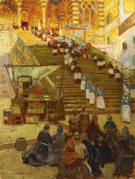 Prozessionszug Auf Sizilien(?) Oil Painting - Heinrich Hermanns