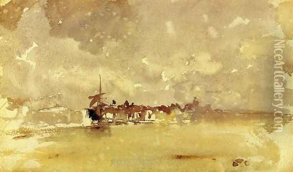 Gold and Grey: the Sunny Shower - Dordrecht Oil Painting - James Abbott McNeill Whistler