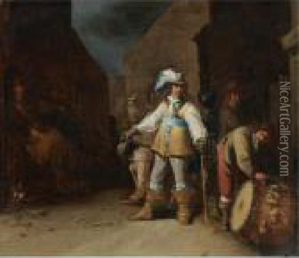 A Cavalier And Other Men Outside Of An Inn Oil Painting - Antonie Palamedesz