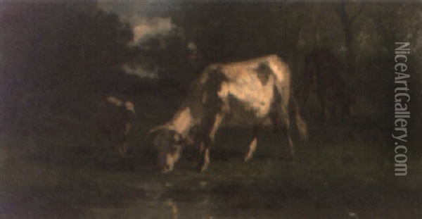 Vacas Paciendo Oil Painting - Andres Cortes y Aguilar