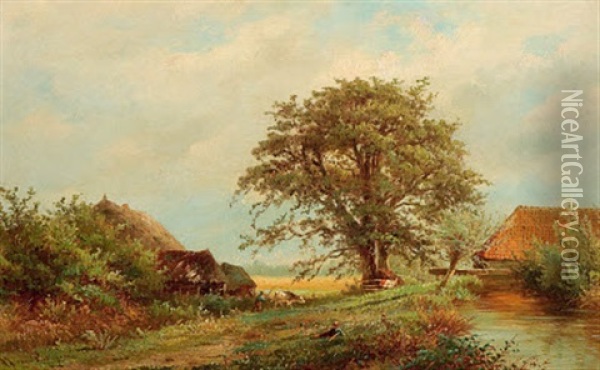 Hollandische Sommerlandschaft Oil Painting - Albert Jurardus van Prooijen