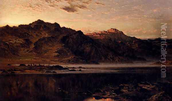 When The West With Evening Glows Oil Painting - Benjamin Williams Leader