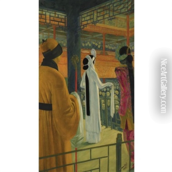 Opera In Peking Oil Painting - Alexander Evgenievich Iacovleff