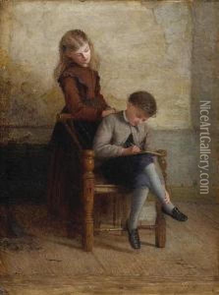 The Lesson Oil Painting - William Jabez Muckley