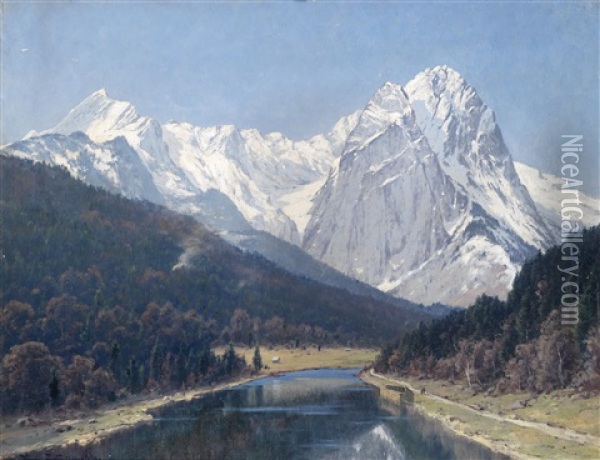 Partie Beim Riessersee... Garmisch..., Im Hintergrund Das Wettersteingebirge Oil Painting - Heinrich Gogarten