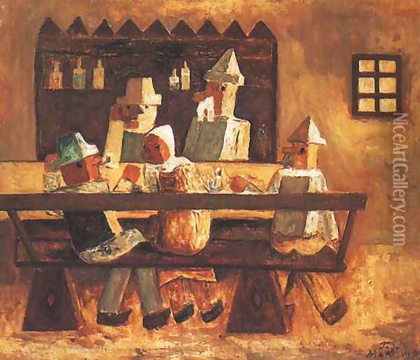 In an Inn Oil Painting - Tadeusz Makowski