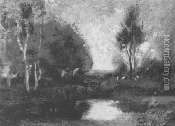 River Landscape With Cattle Oil Painting - William Keith
