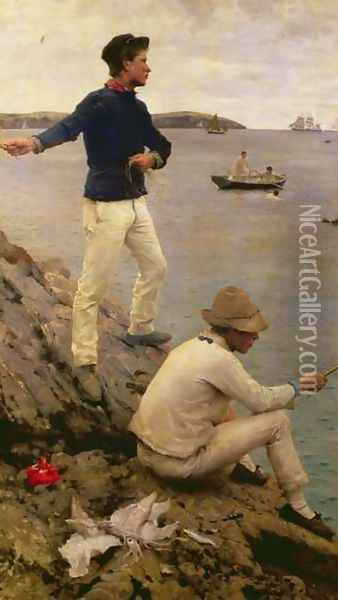 Fisher Boys, Falmouth, 1885 Oil Painting - Henry Scott Tuke