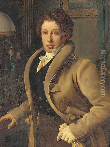 Portrait of a young gentleman in an interior Oil Painting - French School
