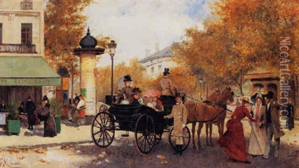 Sunday Carriage Ride Oil Painting - Francisco Miralles y Galup