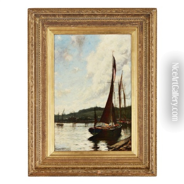 By The Harbour Oil Painting - James Campbell Noble
